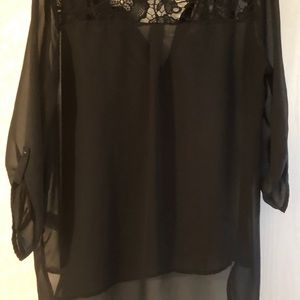 NWOT Sheer Black Hi-Lo Blouse